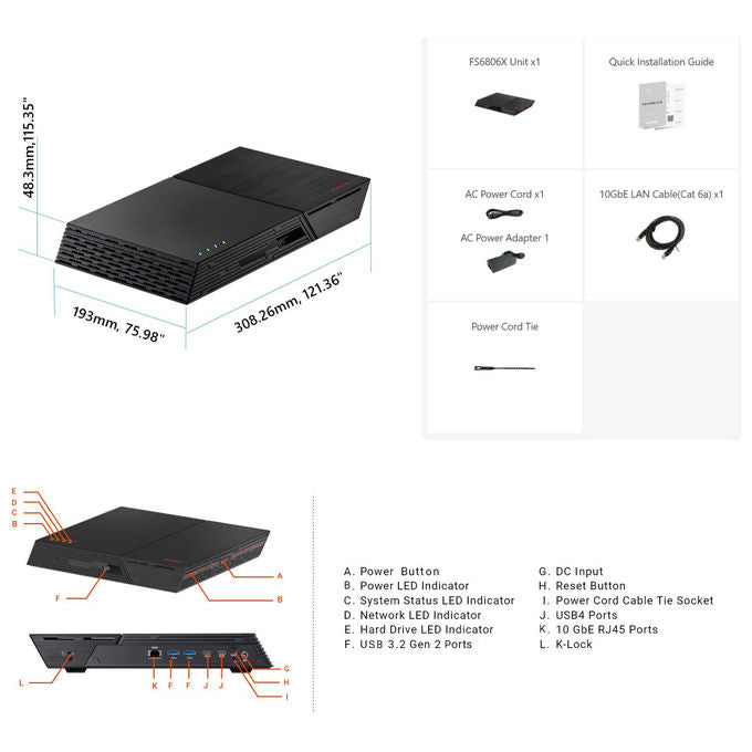 Asustor Flashstor 6 Gen2 FS6806X, NAS 6 Bay M.2 SSD, AMD Ryzen, 8GB RAM, 10 GbE, USB4