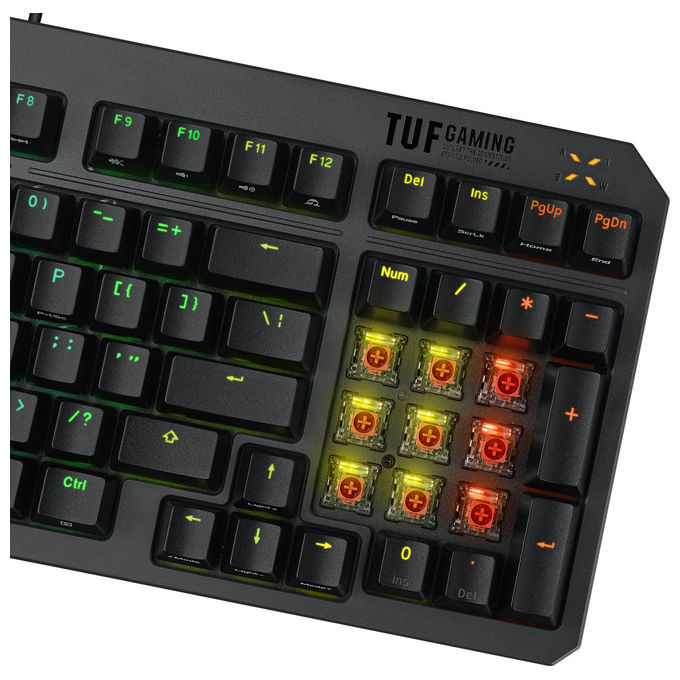Asus, Tastiera Gaming TUF Gaming K3 Gen II, USB QWERTY, Ottico-meccanica, RGB, Nero