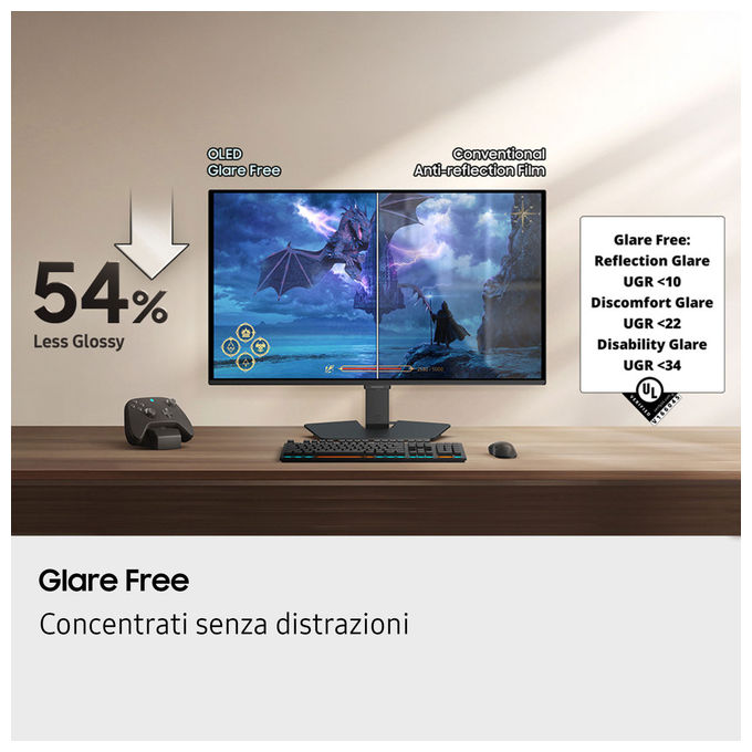 Samsung, Monitor Gaming Odyssey OLED G5 G50SF, 27 pollici QHD, 0.03ms, 180Hz, Nero