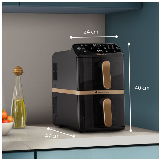 Philips NA462-70 Serie 4000 Friggitrice ad aria 10 L Doppio Cestello Verticale 2750 W 13 Programmi Touch colore Nero