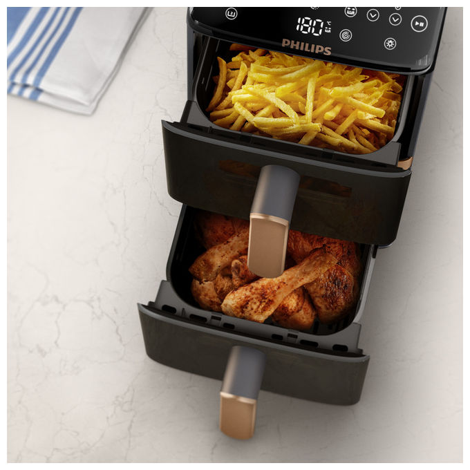 Philips NA462-70 Serie 4000 Friggitrice ad aria 10 L Doppio Cestello Verticale 2750 W 13 Programmi Touch colore Nero
