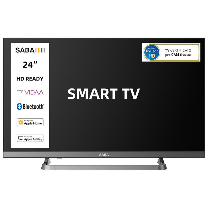 Saba, Smart Tv Led 24'' Hd Ready, Sistema Vidaa, Triplo Tuner DVB-T2-C-S2, Grigio