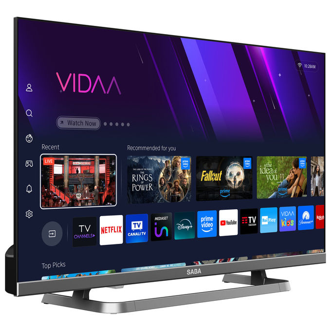 Saba, Smart Tv Led 24'' Hd Ready, Sistema Vidaa, Triplo Tuner DVB-T2-C-S2, Grigio
