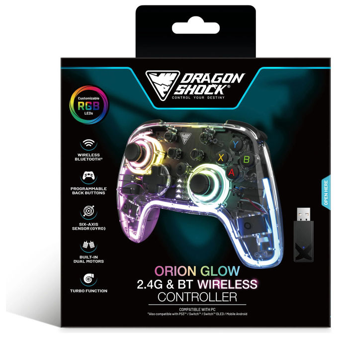 DragonShock, Manette Wireless RGB, Orion Glow, Compatibile PC PS3 Switch Android