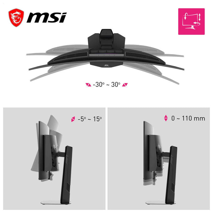 MSI 3DE2 MPG 341CQR QD-OLED X36 Monitor Gaming 34'' UWQHD 3440x1440 360Hz 0.03ms QD-OLED 5ª gen HDR True Black 500 HDMI 2.1 DP 2.1 USB-C 98W colore Nero