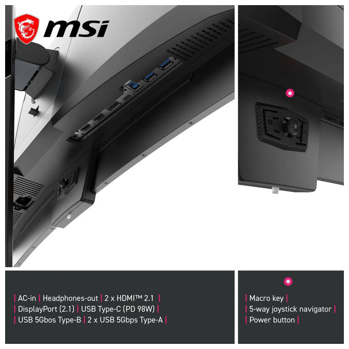 MSI 3DE2 MPG 341CQR QD-OLED X36 Monitor Gaming 34'' UWQHD 3440x1440 360Hz 0.03ms QD-OLED 5ª gen HDR True Black 500 HDMI 2.1 DP 2.1 USB-C 98W colore Nero