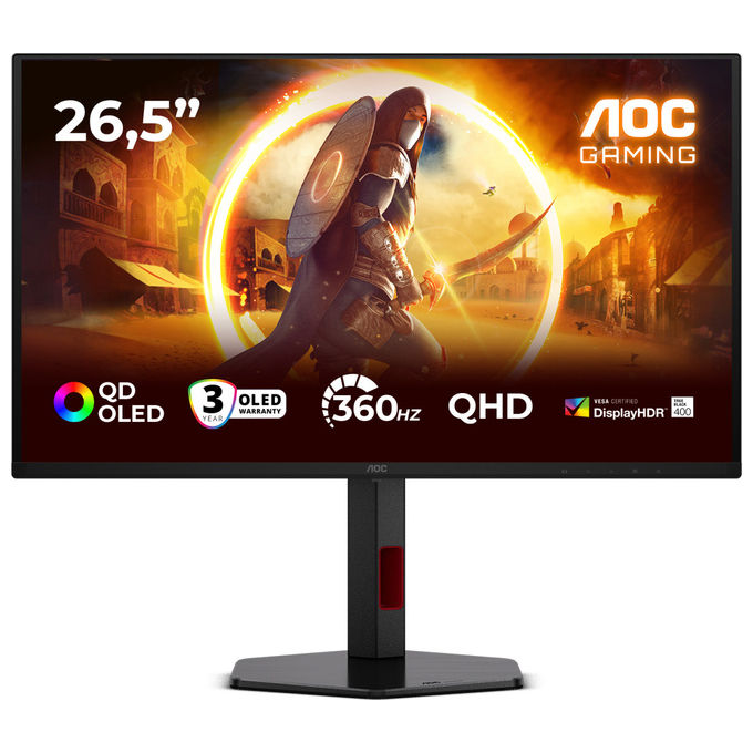 Aoc, Monitor Gaming Q27G4SDR QD-OLED, 26.5 pollici, QHD, 360Hz, Nero e Rosso