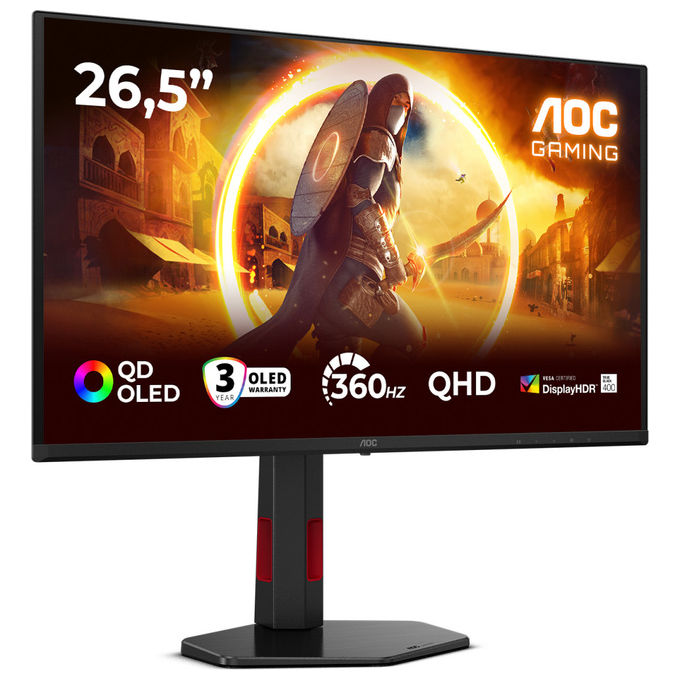 Aoc, Monitor Gaming Q27G4SDR QD-OLED, 26.5 pollici, QHD, 360Hz, Nero e Rosso
