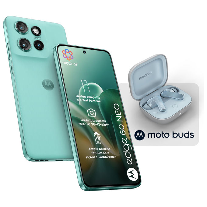 Motorola, Edge 60 Neo, 8-256GB, 5G, Verde Frostbite, Con Moto Buds