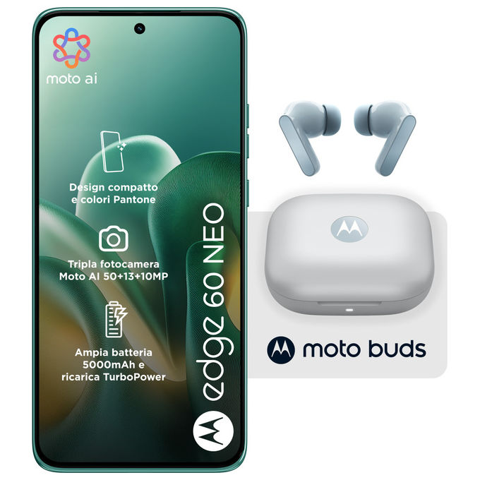 Motorola, Edge 60 Neo, 8-256GB, 5G, Verde Frostbite, Con Moto Buds