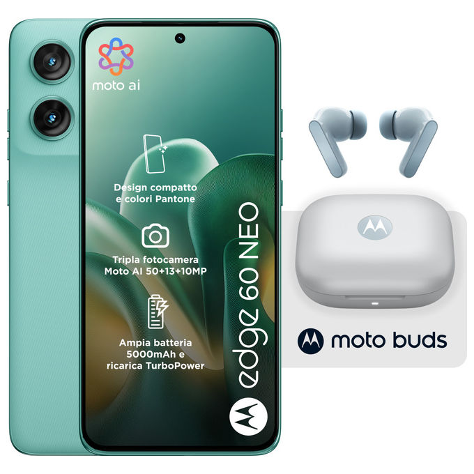 Motorola, Edge 60 Neo, 8-256GB, 5G, Verde Frostbite, Con Moto Buds