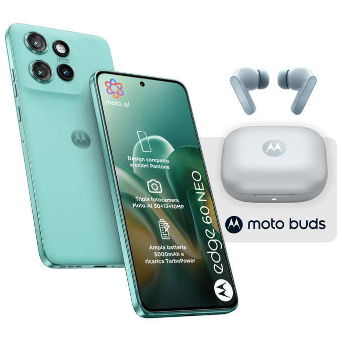 Motorola, Edge 60 Neo, 8-256GB, 5G, Verde Frostbite, Con Moto Buds