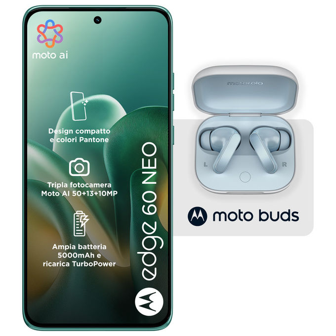 Motorola, Edge 60 Neo, 8-256GB, 5G, Verde Frostbite, Con Moto Buds