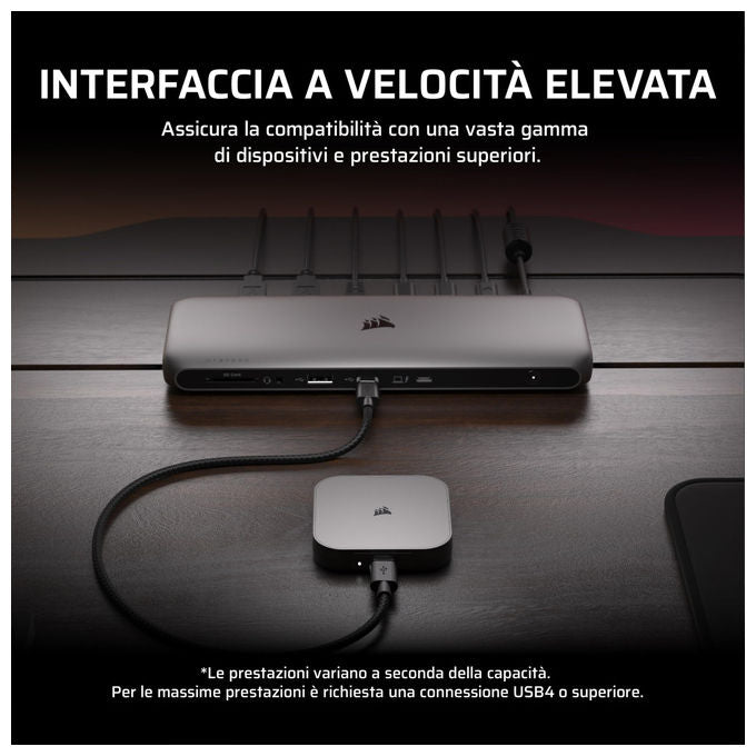 Corsair, SSD Esterno 2 TB, Thunderbolt USB Tipo-C, EX400U, Nero