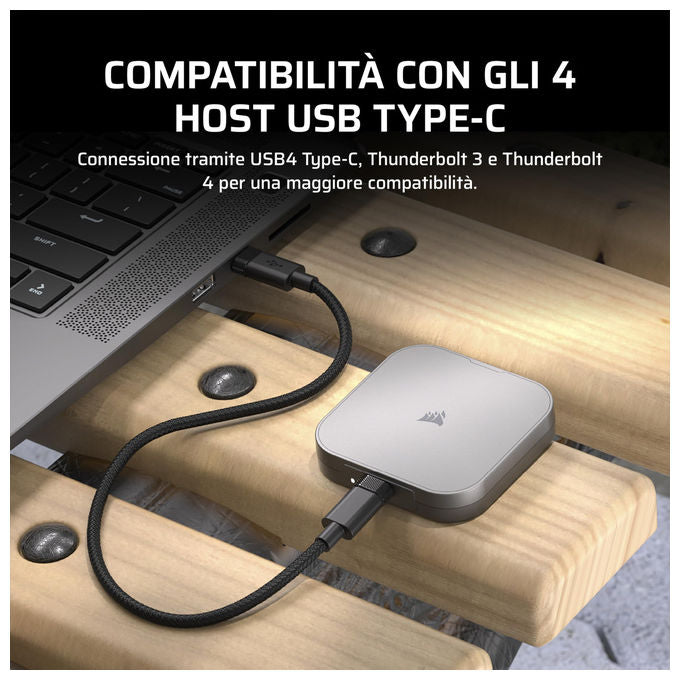 Corsair, SSD Esterno 2 TB, Thunderbolt USB Tipo-C, EX400U, Nero