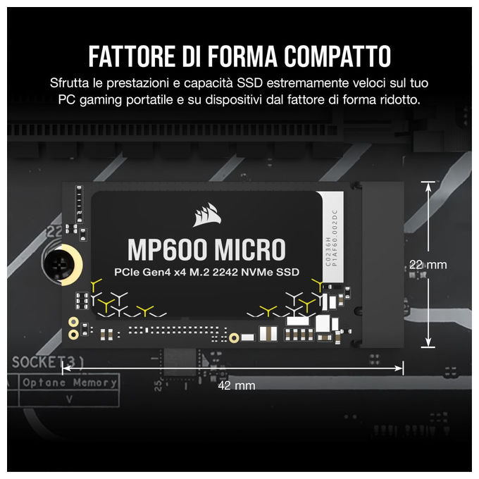 Corsair, SSD 1TB, MP600 Micro, M.2 2242, PCIe Gen4 NVMe, Nero