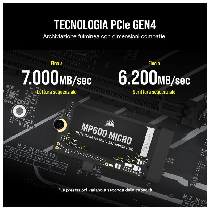 Corsair, SSD 1TB, MP600 Micro, M.2 2242, PCIe Gen4 NVMe, Nero