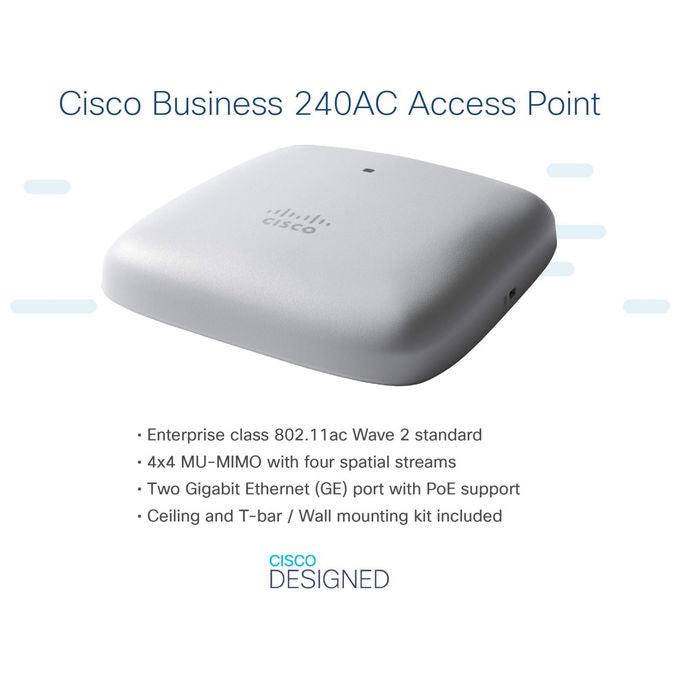 Cisco CBW240AC Business 240AC Access Point Wi-Fi 5 802.11ac 4x4 MU-MIMO 1733 Mbit-s Dual Band PoE Pack 3 pezzi colore Grigio