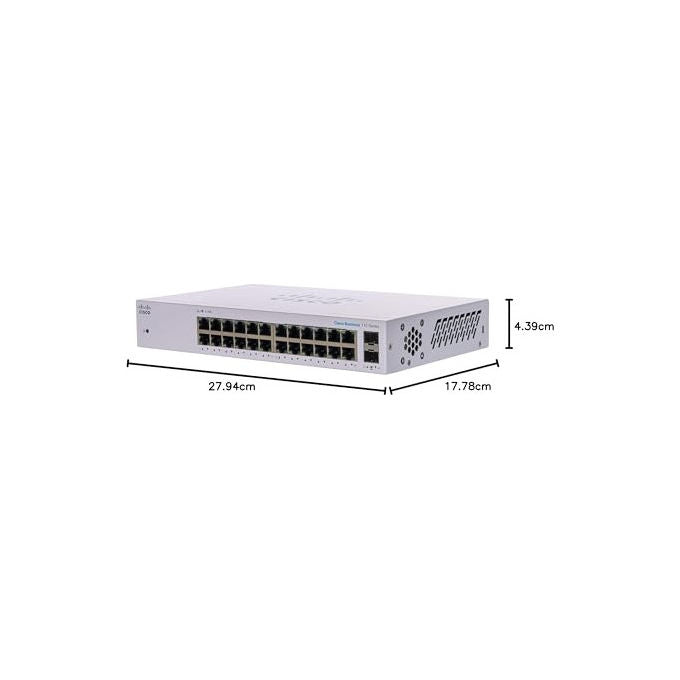 Cisco, Switch Unmanaged CBS110-24T-D, 24 Porte GE, 2x1G SFP, Montaggio Rack, Grigio