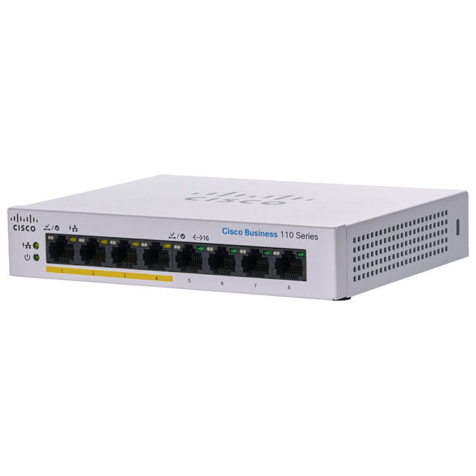 Cisco, Switch non Gestito, 8 Porte Gigabit Ethernet, PoE, Grigio, CBS110-8PP-D