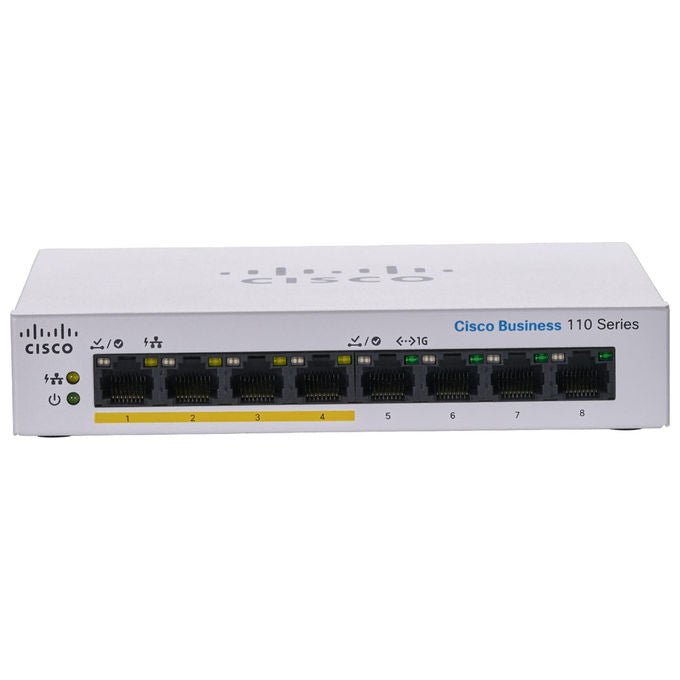 Cisco, Switch non Gestito, 8 Porte Gigabit Ethernet, PoE, Grigio, CBS110-8PP-D