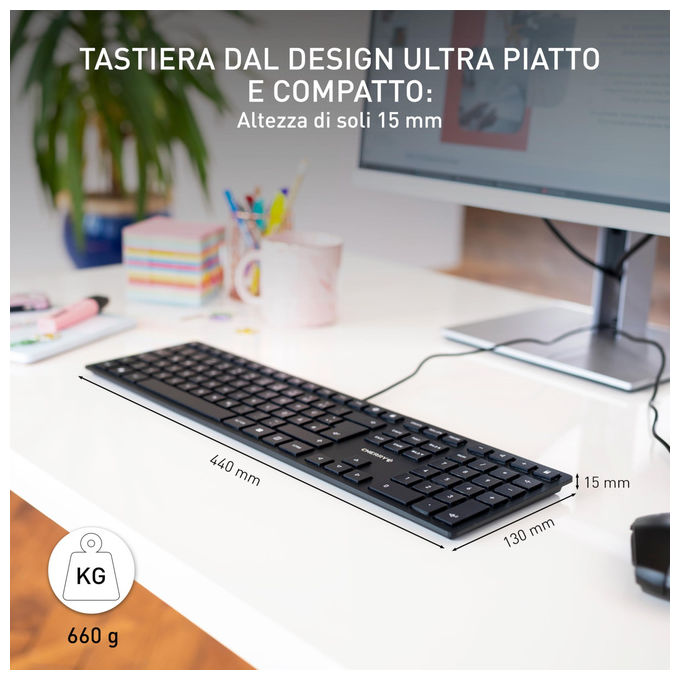 Cherry, Tastiera Slim KC 6000, Layout Nordico, Nera