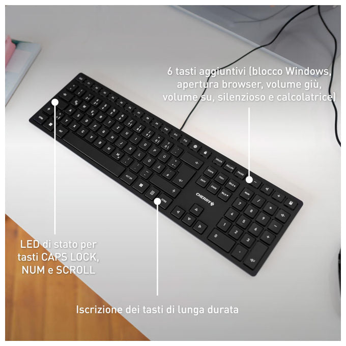 Cherry, Tastiera Slim KC 6000, Layout Nordico, Nera