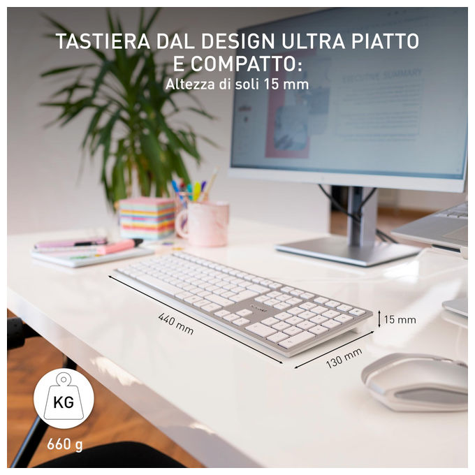 Cherry, Tastiera KC 6000 SLIM, QWERTY Nordico, USB, Argento Bianco