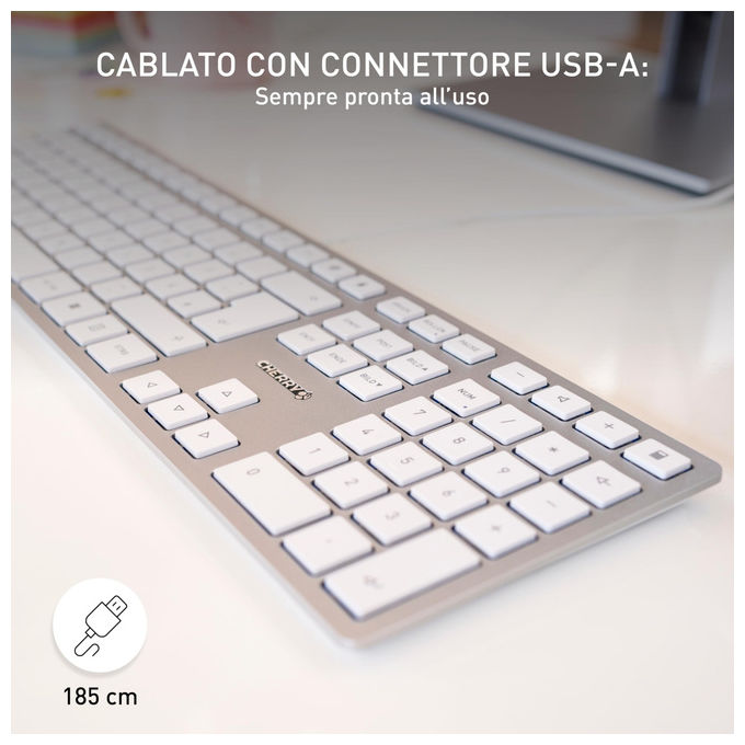 Cherry, Tastiera KC 6000 SLIM, QWERTY Nordico, USB, Argento Bianco
