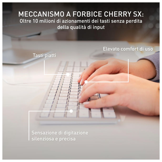 Cherry, Tastiera KC 6000 SLIM, QWERTY Nordico, USB, Argento Bianco