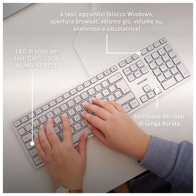 Cherry, Tastiera KC 6000 SLIM, QWERTY Nordico, USB, Argento Bianco
