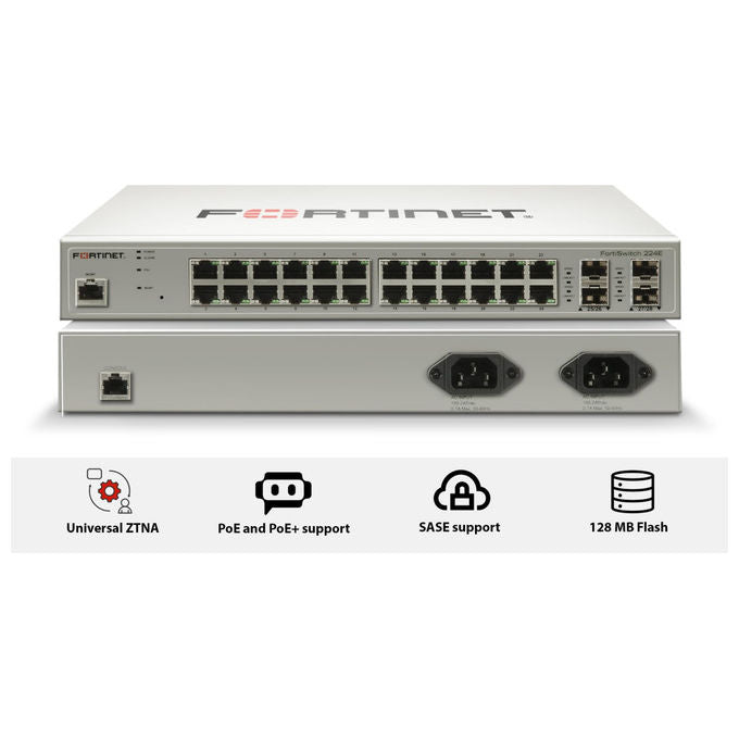 Fortinet, Switch L2-L3, 24 Porte GE RJ45, 4 Slot SFP GE, FortiSwitch-224E