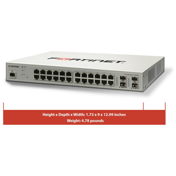 Fortinet, Switch L2-L3, 24 Porte GE RJ45, 4 Slot SFP GE, FortiSwitch-224E