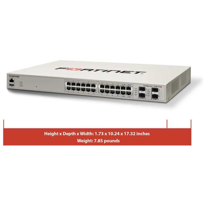 Fortinet, Switch L2+ Managed POE, 24 Porte GE, 4 SFP+, Montaggio Rack