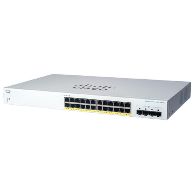 Cisco CBS220-24P-4G Business 220 Switch Gestito Smart L2 24 Porte Gigabit Ethernet PoE 195W 4x SFP Uplink colore Bianco