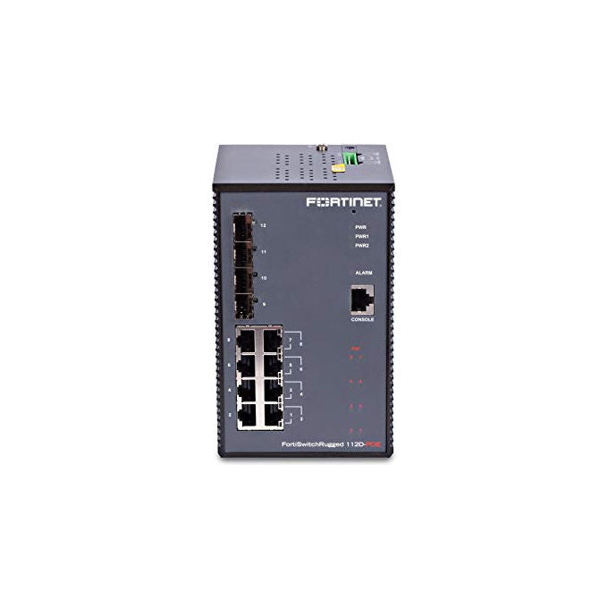Fortinet, FortiSwitchRugged-112D-POE, Switch PoE robusto L2, 8 x GE RJ45, 4 x slot GE SFP, controller FortiGate Switch