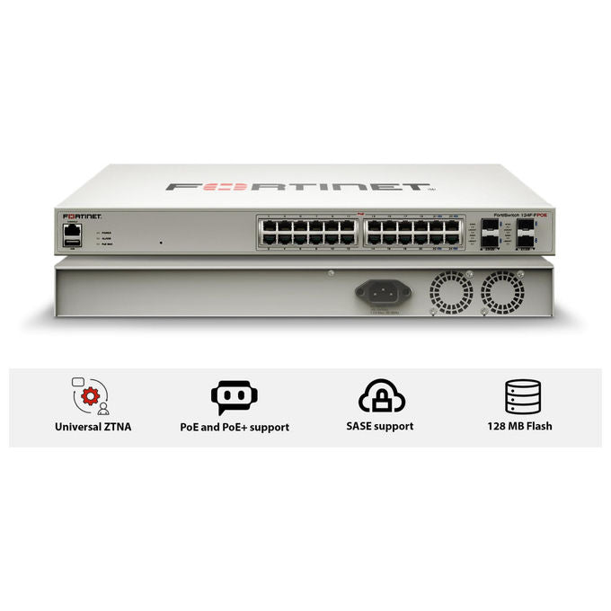 Fortinet, Switch PoE+ Gestito, Layer 2+, 24 Porte, FS-124F-FPOE