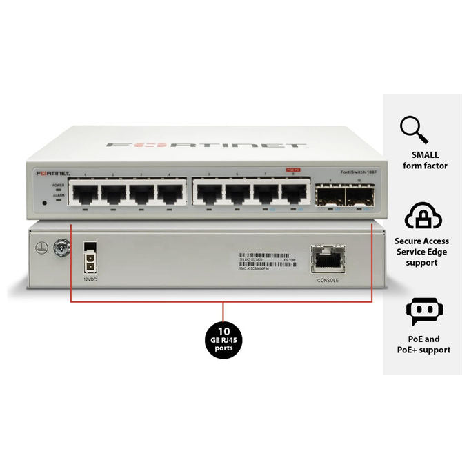 Fortinet, Switch, 8 Porte GE RJ45, 2 Porte SFP, FortiSwitch 108F