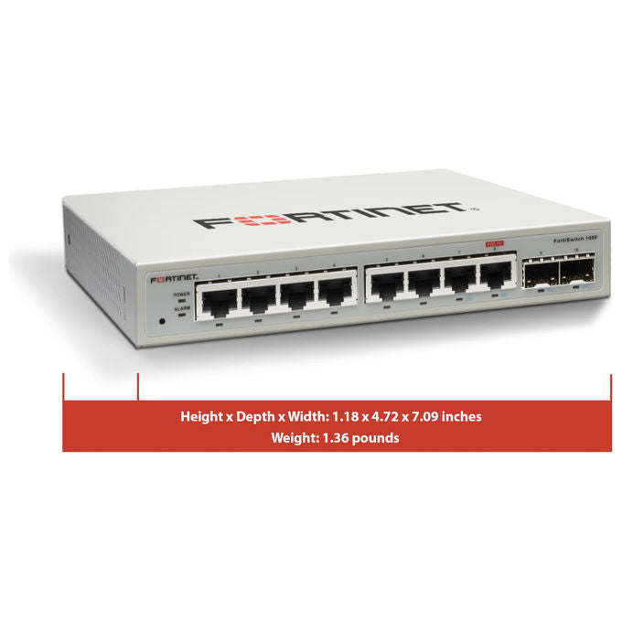 Fortinet, Switch, 8 Porte GE RJ45, 2 Porte SFP, FortiSwitch 108F