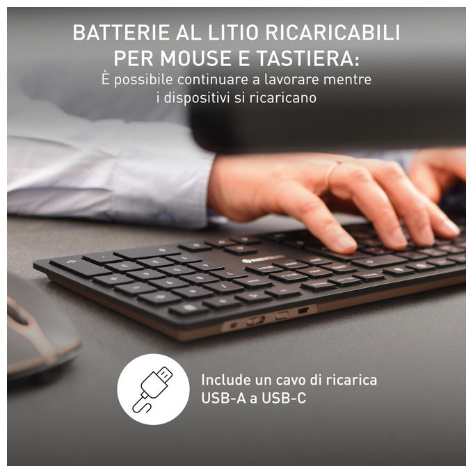 Cherry DW 9100 SLIM, Tastiera e Mouse, Wireless RF, Bluetooth, Layout Ceco Slovacco, Nero