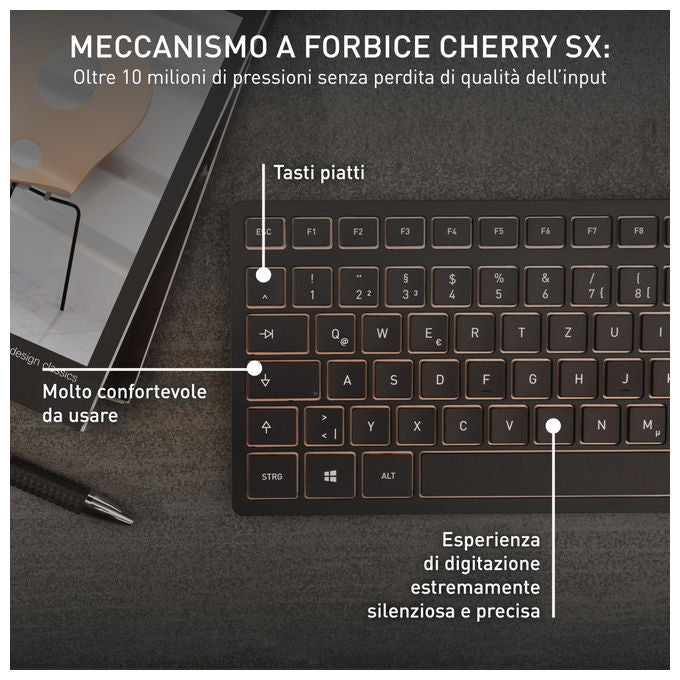 Cherry DW 9100 SLIM, Tastiera e Mouse, Wireless RF, Bluetooth, Layout Ceco Slovacco, Nero