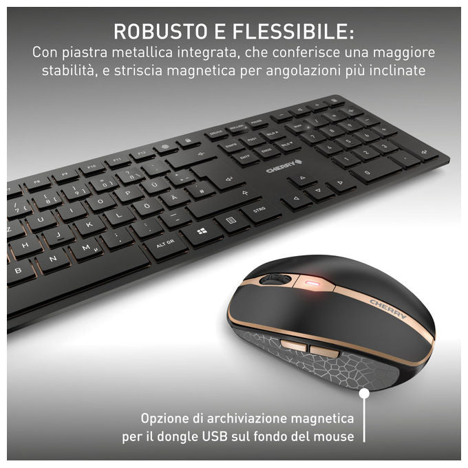 Cherry DW 9100 SLIM, Tastiera e Mouse, Wireless RF, Bluetooth, Layout Ceco Slovacco, Nero