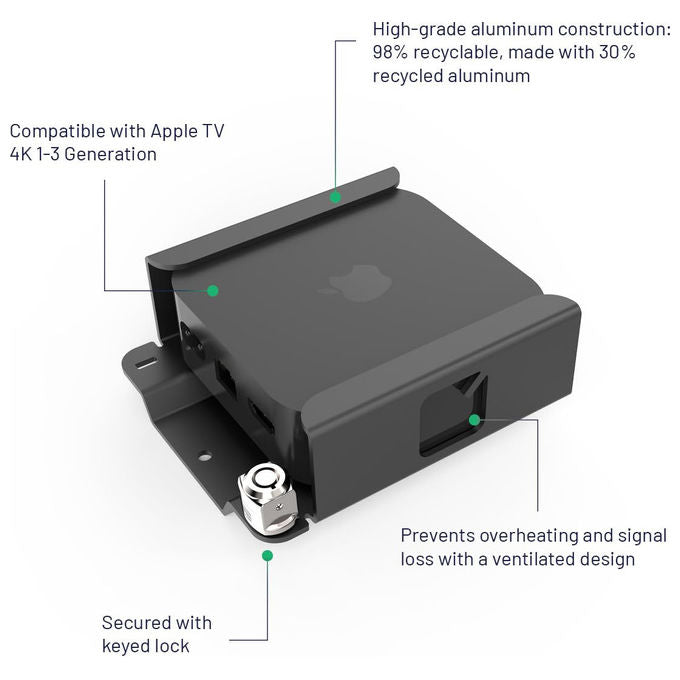 Compulocks, Supporto di Sicurezza Apple TV 4K 3a Gen, VESA 75x75, Alluminio, Antifurto, Nero