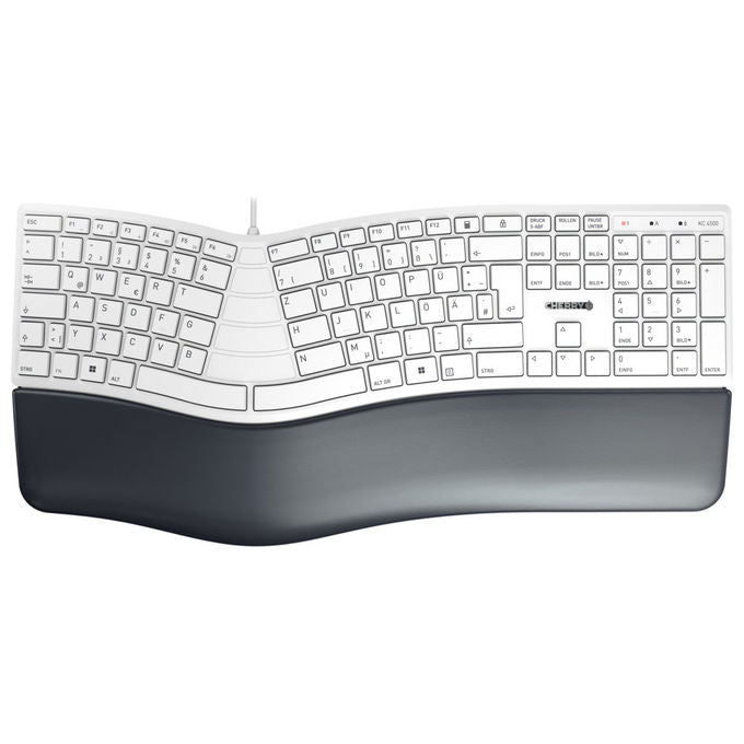 Cherry, Tastiera Ergonomica, QWERTZ, USB, Poggiapolsi, Universale, Bianco