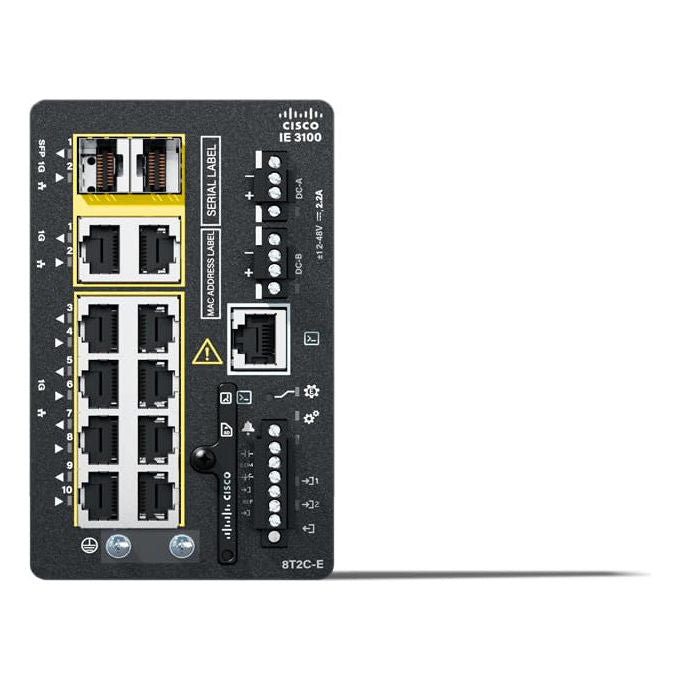 Cisco, Switch Catalyst IE3100-8T2C-E, 10 Porte, Gigabit Ethernet, Montaggio su Guida DIN, Nero