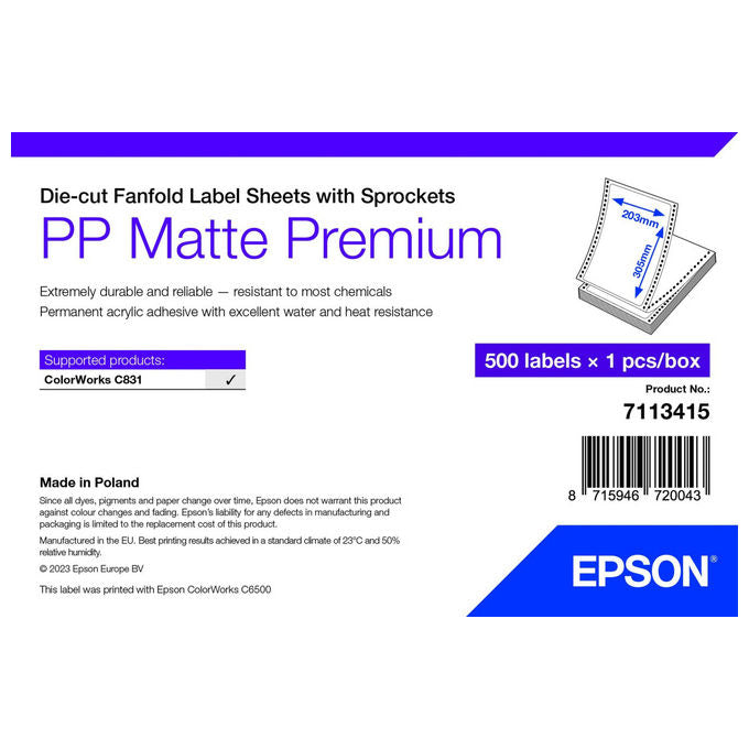 Epson, Etichetta per Stampante, 203 mm x 305 mm, Bianca, Autoadesiva