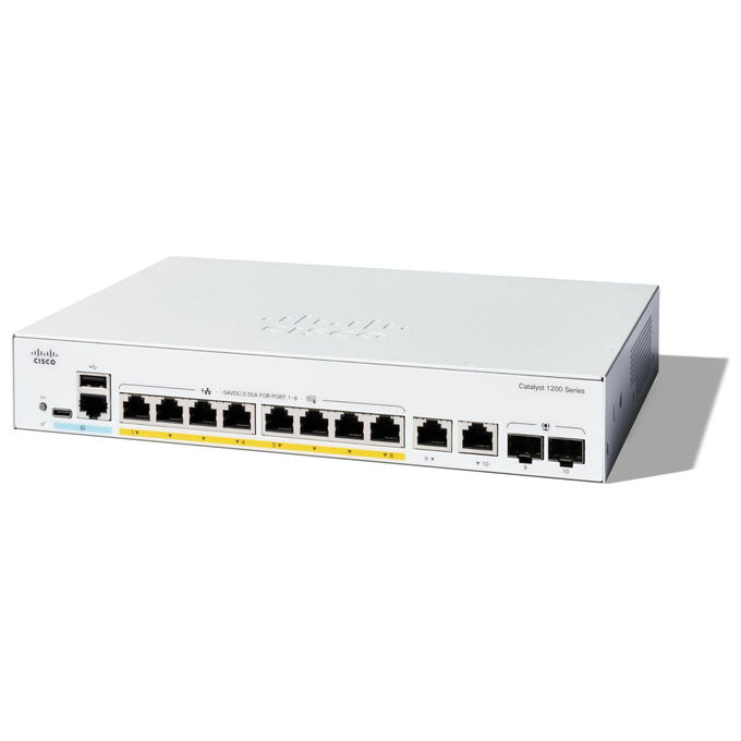 Cisco, Switch Ethernet, Catalyst C1200-8P-E-2G Smart, 8 Porte GE, PoE, Bianco