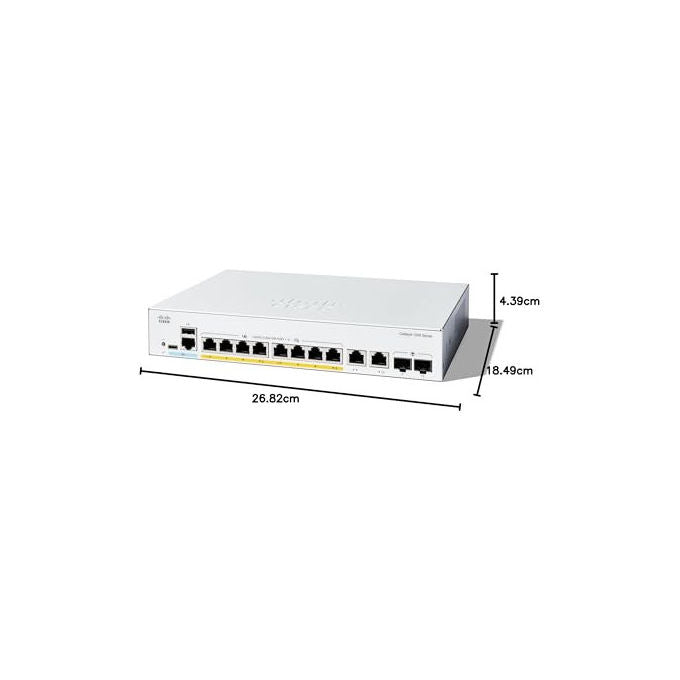 Cisco, Switch Ethernet, Catalyst C1200-8P-E-2G Smart, 8 Porte GE, PoE, Bianco