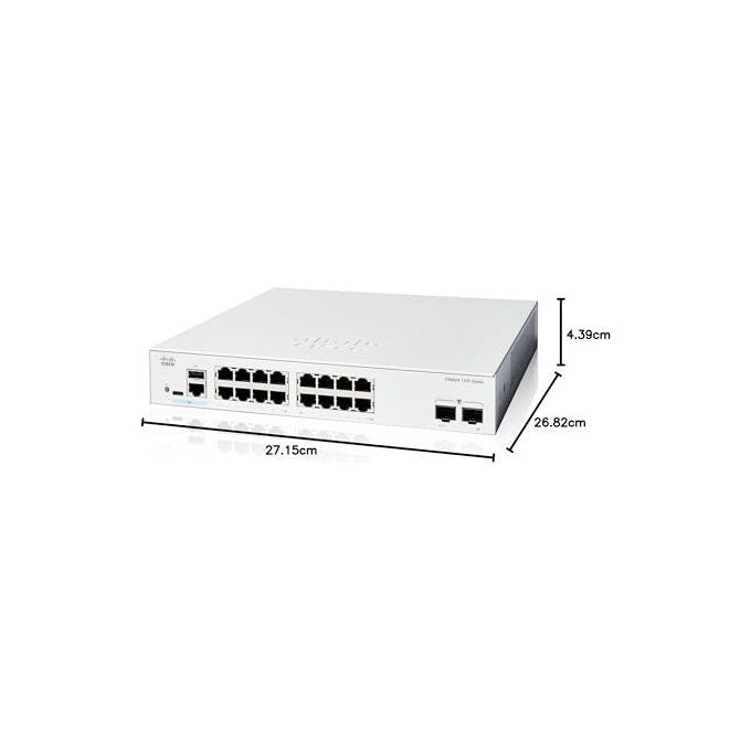 Cisco, Switch Catalyst 1200-16T-2G, 16 Porte GE, 2x1G SFP, Gestito, Metallo