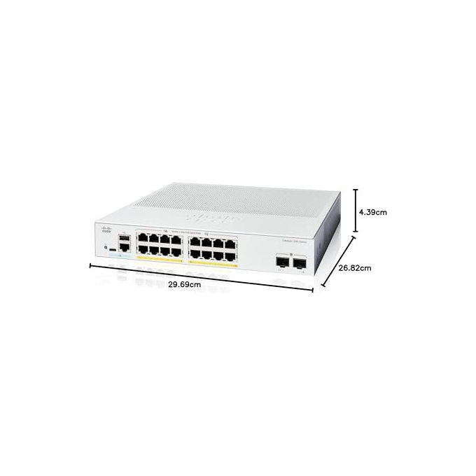 Cisco, Catalyst 1200-16P-2G, Smart Switch, 16 Porte GE, PoE+, 2 SFP